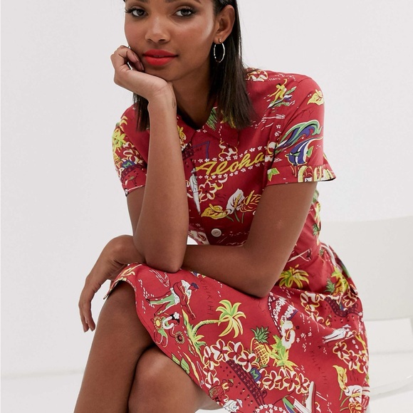Polo Ralph Lauren Hawaiian Print Tea Dress Red Size 8 - Picture 2 of 16